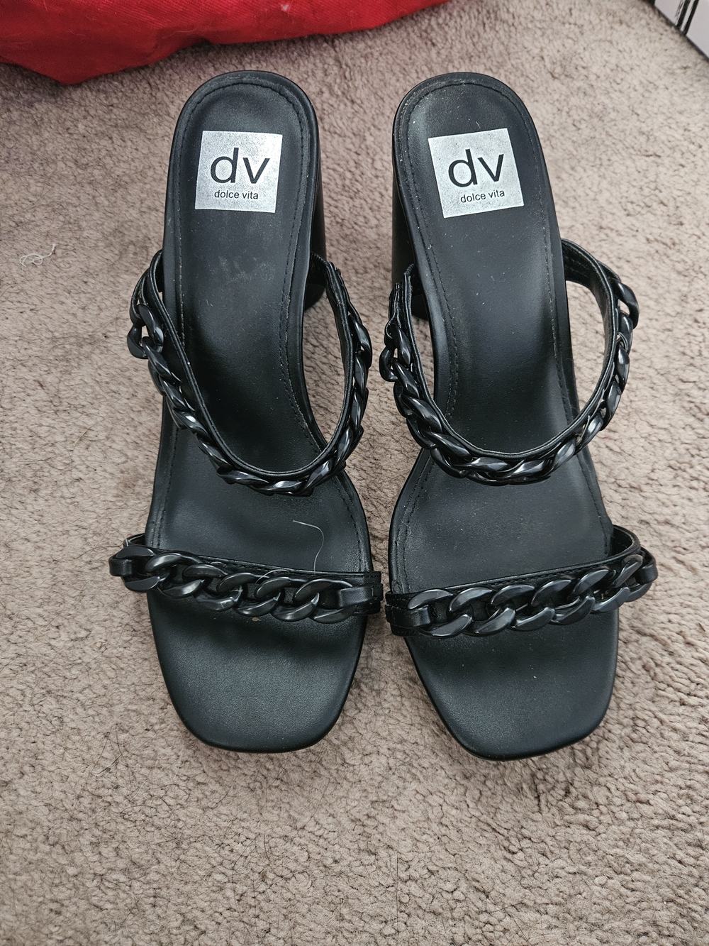 Dolce Vita Black Chain-Trim Heeled Sandals